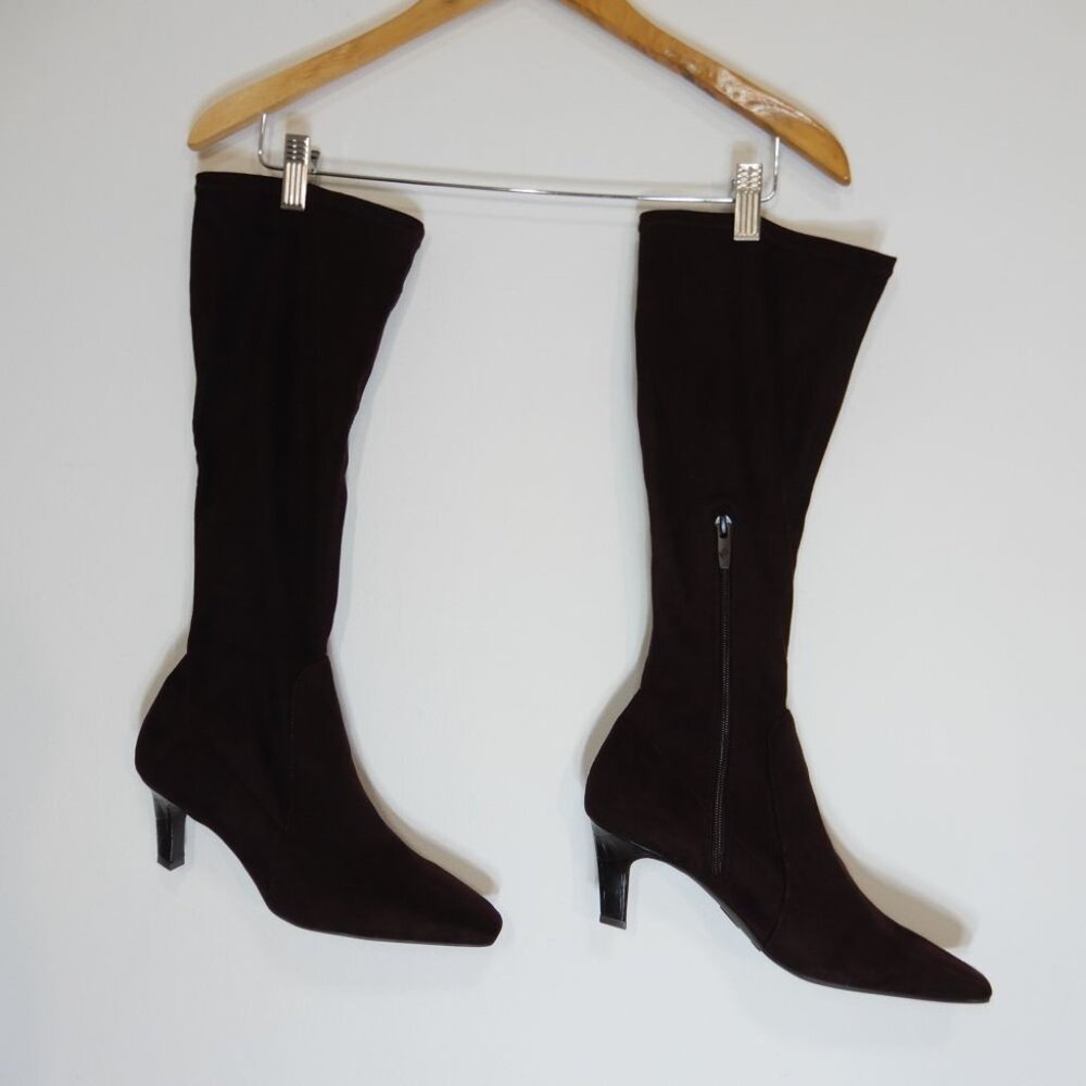 DONALD PLINER Beaufort Knee High Boots Size 8 Brown Stretch Faux Suede NEW $298 - Picture 7 of 12